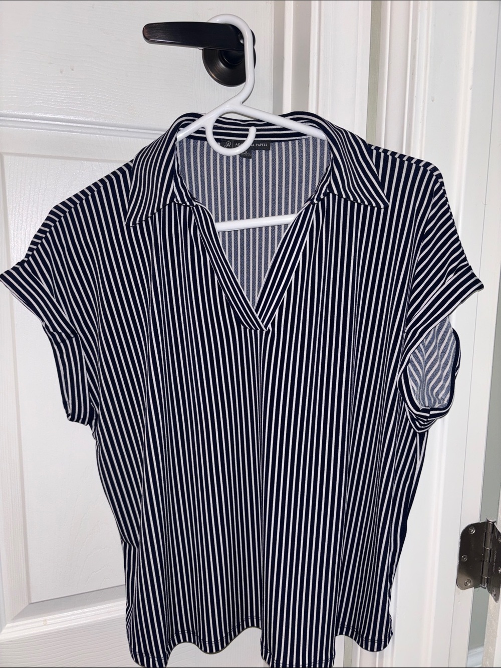 Adrianna Pappell Striped Navy & White Collared Women's Top-NWOT